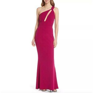 Katie May Edgy Cutout One Shoulder Evening Gown Magenta Womens Size Large